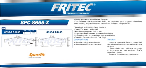 [SPC-8655-Z D1455] BALATA DELANTERA