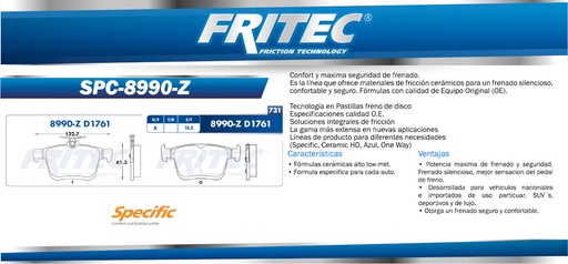 [SPC8990ZD1761] BALATA TRASERA